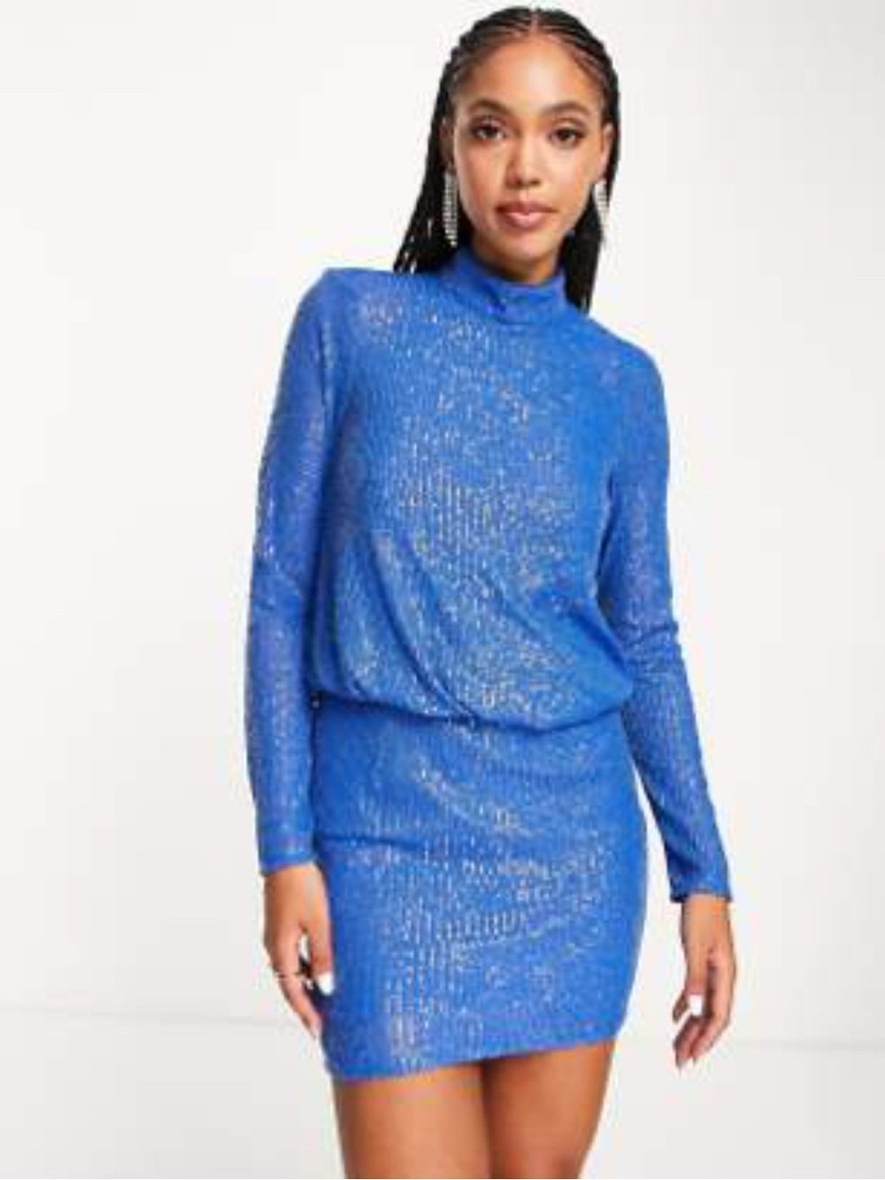 ASOS Blue Sparkle Long-Sleeve Mini Dress